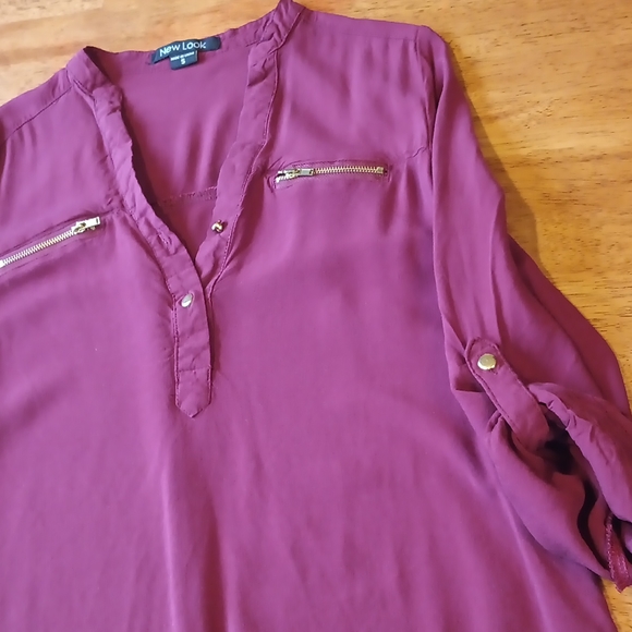 New look shirt| women's long sleeve shirt Sz small| wine red summer shirt - Picture 3 of 8
